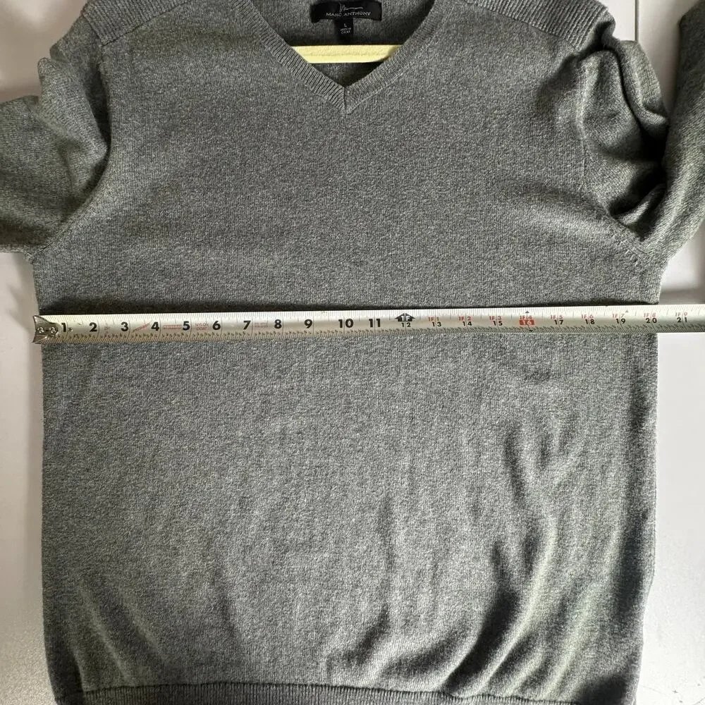 Marc Anthony Men's Gray V Neck Sweater Large Cotton Cashmere Blend Long Sleeve - Picture 6 of 8